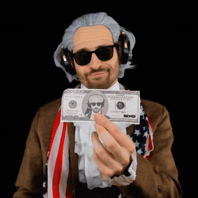 Man In Wig And Sunglasses Holding $100 Bill GIF