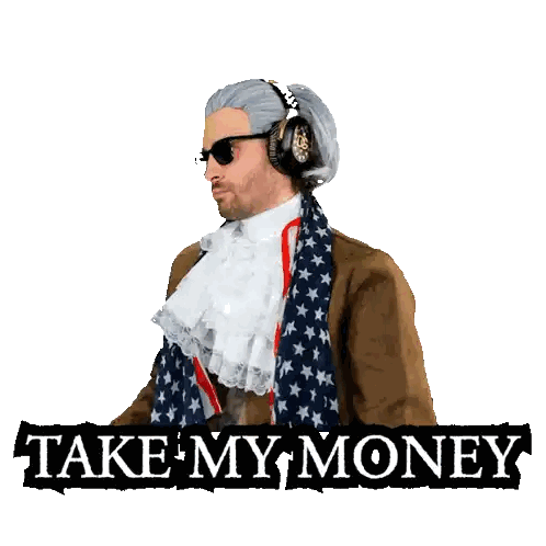 Man In Wig And Sunglasses Holding 100 Dollar Bill Sticker