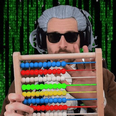 Man In Wig And Sunglasses Holding Abacus GIF