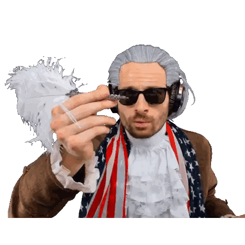 Man In Wig And Sunglasses Holding Feather Sticker