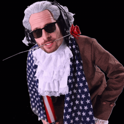 Man In Wig And Sunglasses Holding Flag GIF