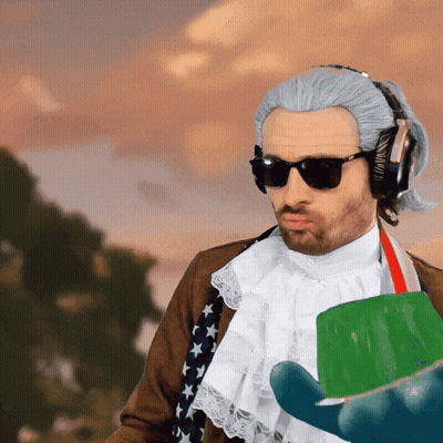 Man In Wig And Sunglasses Holding Green Container GIF