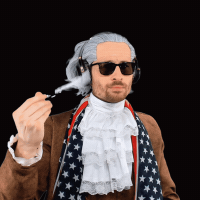 Man In Wig And Sunglasses Holding Pen GIF