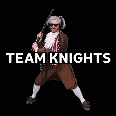Man In Wig And Sunglasses Holding Sword Team Knights GIF
