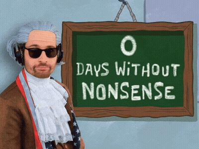 Man In Wig And Sunglasses In Front Of 0 Days Without Nonsense Sign GIF