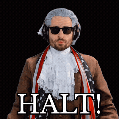 Man In Wig And Sunglasses In Front Of Halt GIF
