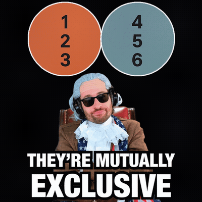 Man in Wig and Sunglasses in Front of Mutually Exclusive Circles