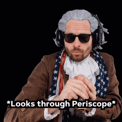 Man In Wig And Sunglasses Looks Through Periscope GIF