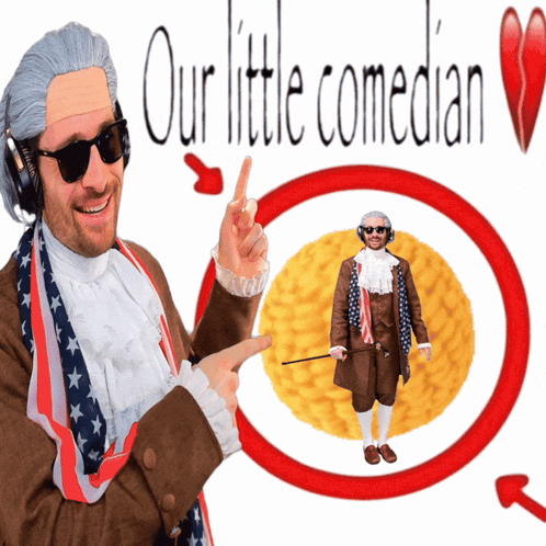 Man In Wig And Sunglasses Pointing At Benjamin Franklin Our Little Comedian GIF