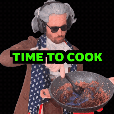 Man In Wig And Sunglasses Pointing At Frying Pan GIF