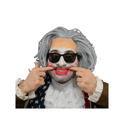 Man In Wig And Sunglasses Pointing Up Sticker