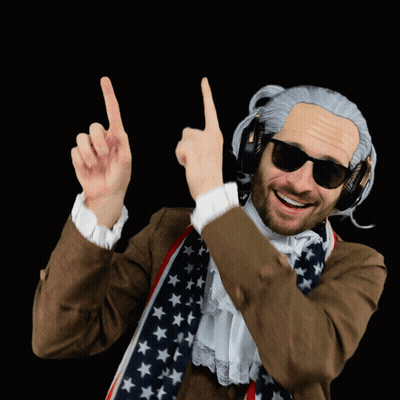Man In Wig And Sunglasses Pointing Up GIF