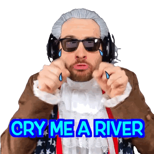 Man In Wig And Sunglasses Saying Cry Me A River Sticker