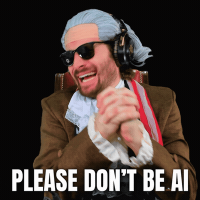 Man In Wig And Sunglasses Saying Please Don't Be AI GIF