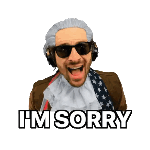 Man In Wig And Sunglasses Saying Sorry Sticker