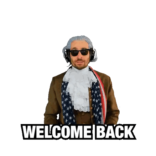 Man In Wig And Sunglasses Saying Welcome Back Sticker