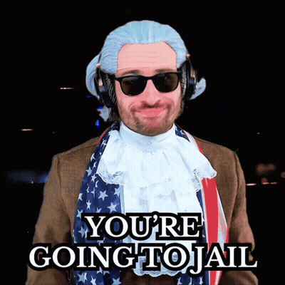 Man In Wig And Sunglasses Says You're Going To Jail GIF