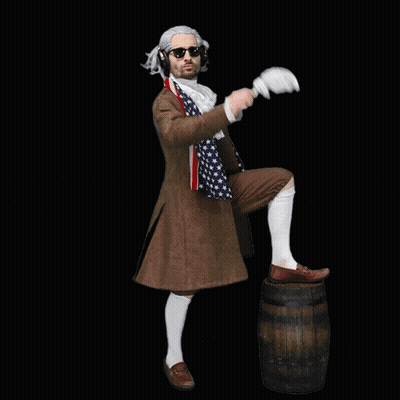 Man in Wig and Sunglasses Standing on Barrel Waving