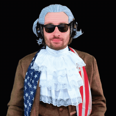 Man In Wig And Sunglasses With American Flag GIF
