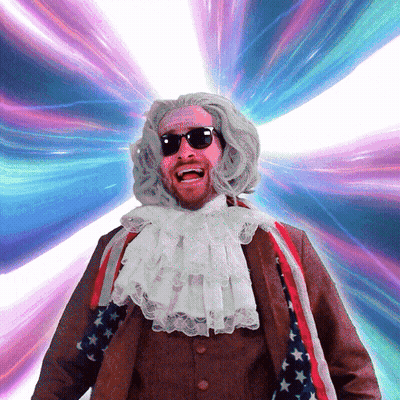 Man In Wig And Sunglasses With American Flag GIF