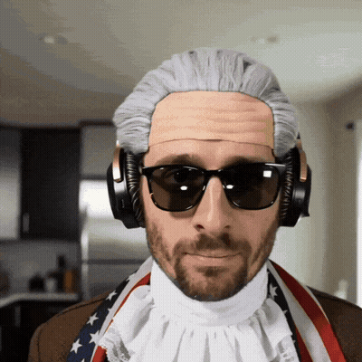 Man In Wig And Sunglasses With Headphones GIF