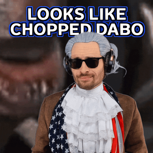 Man In Wig And Sunglasses With Looks Like Chopped Dabo Above GIF
