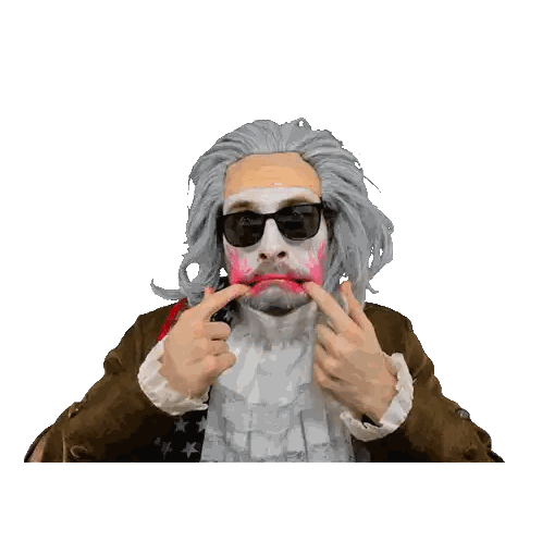 Man In Wig And Sunglasses With Red Lipstick Sticker