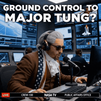 Man In Wig At Mic Saying Ground Control To Major Tung GIF