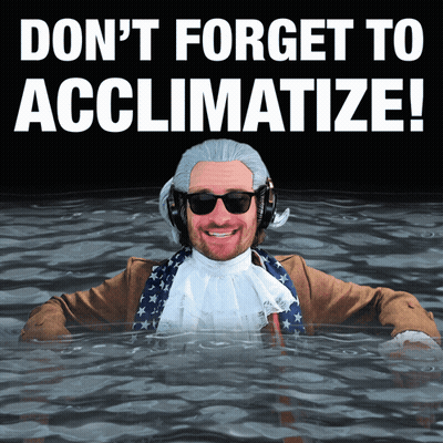 Man In Wig In Water Saying Don't Forget To Acclimate GIF