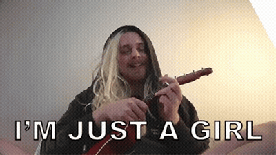 Man In Wig Playing Guitar I'm Just A Girl GIF