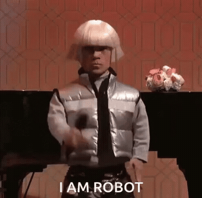 Man In Wig Saying I Am Robot GIF