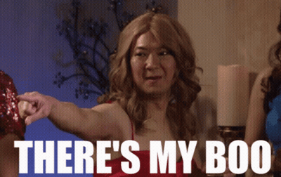 Man In Wig Saying There's My Boo Pointing GIF
