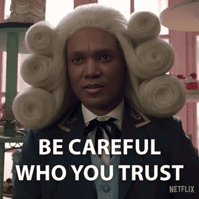 Man In Wig Says Be Careful Who You Trust Netflix GIF
