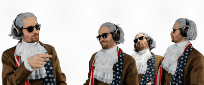 Man In Wig Sunglasses Headphones And American Flag Tie GIF