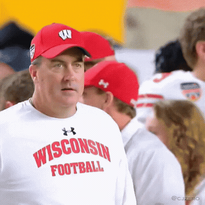 Man In Wisconsin Football Shirt And Red Hat GIF