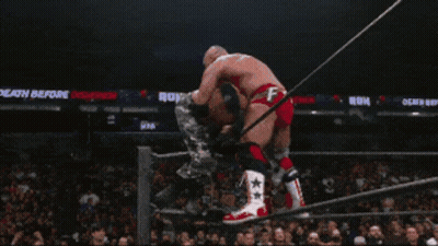 Man In Wrestling Ring Holding Ring Bone Sign GIF