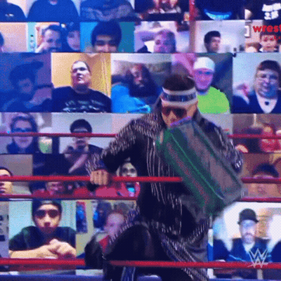Man in Wrestling Ring Surrounded by Collage of People