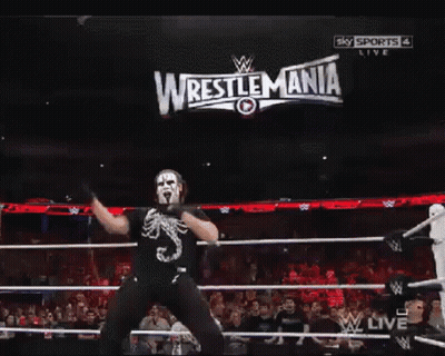 Man In Wrestling Ring With Wrestlemania Sign GIF