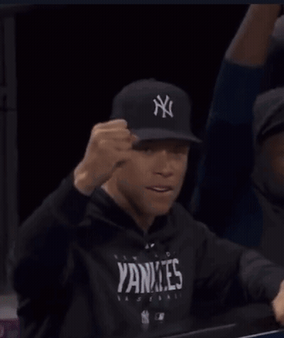 Man In Yankees Hat And Black Hoodie Sitting In Stadium GIF