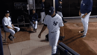 Man In Yankees Uniform On Field GIF