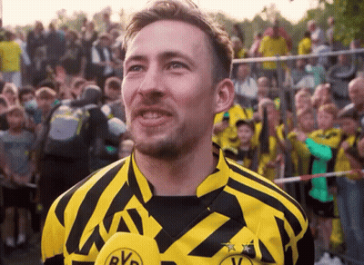 Man In Yellow And Black Striped BVB Shirt GIF