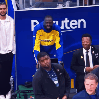 Man In Yellow And Blue Warriors Jacket GIF