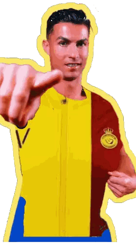 Man In Yellow And Red Shirt Pointing Sticker