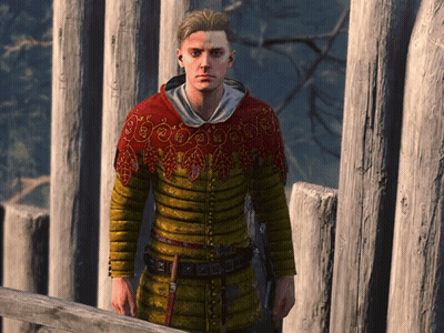 Man In Yellow And Red Sweater Standing By Fence GIF