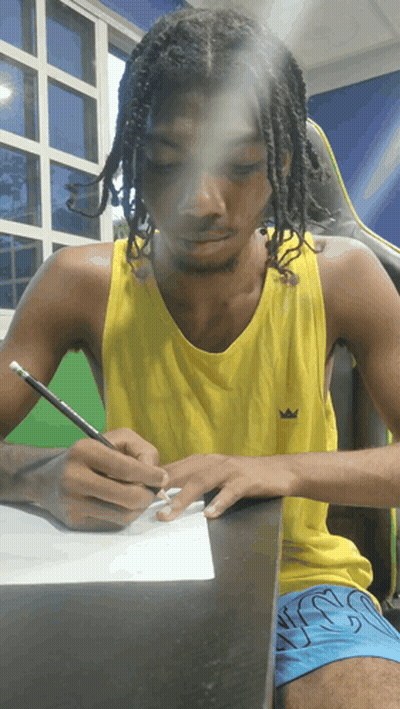 Man In Yellow Crown Tank Top Writing GIF