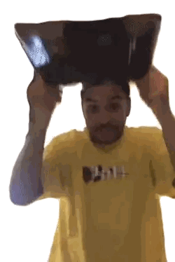 Man In Yellow Dell Shirt Holding Laptop Sticker