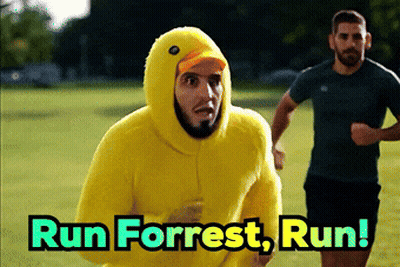 Man In Yellow Duck Costume Running Run Forrest Run GIF