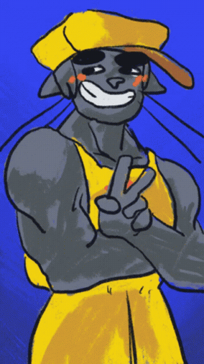 Man In Yellow Hat And Shorts Giving Peace Sign GIF