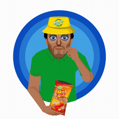 Man In Yellow Hat Saying Hampton Farms Holding Hot Nuts GIF