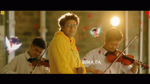 Man In Yellow Hoodie Playing Violin Sumaita GIF